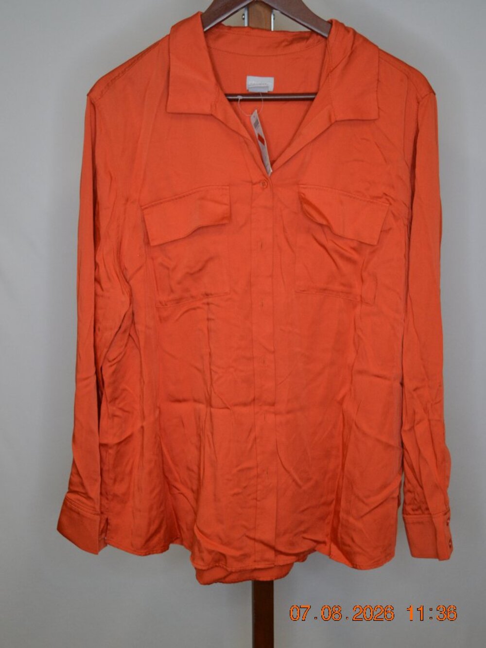 Chico's Women's Size 3 (US XL) Orange Long Sleeve Collared Button Down Shirt NWT